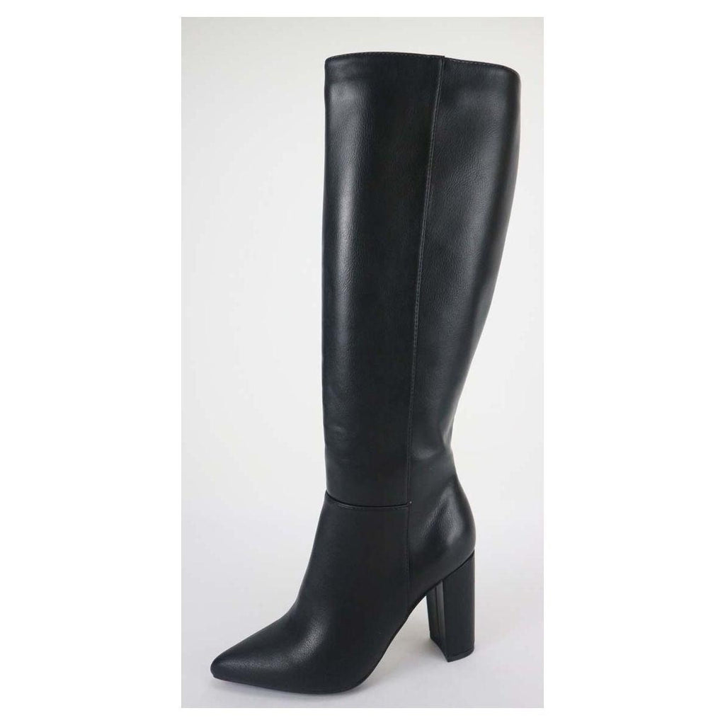 BLOCK HEEL LEATHER BOOTS - Black