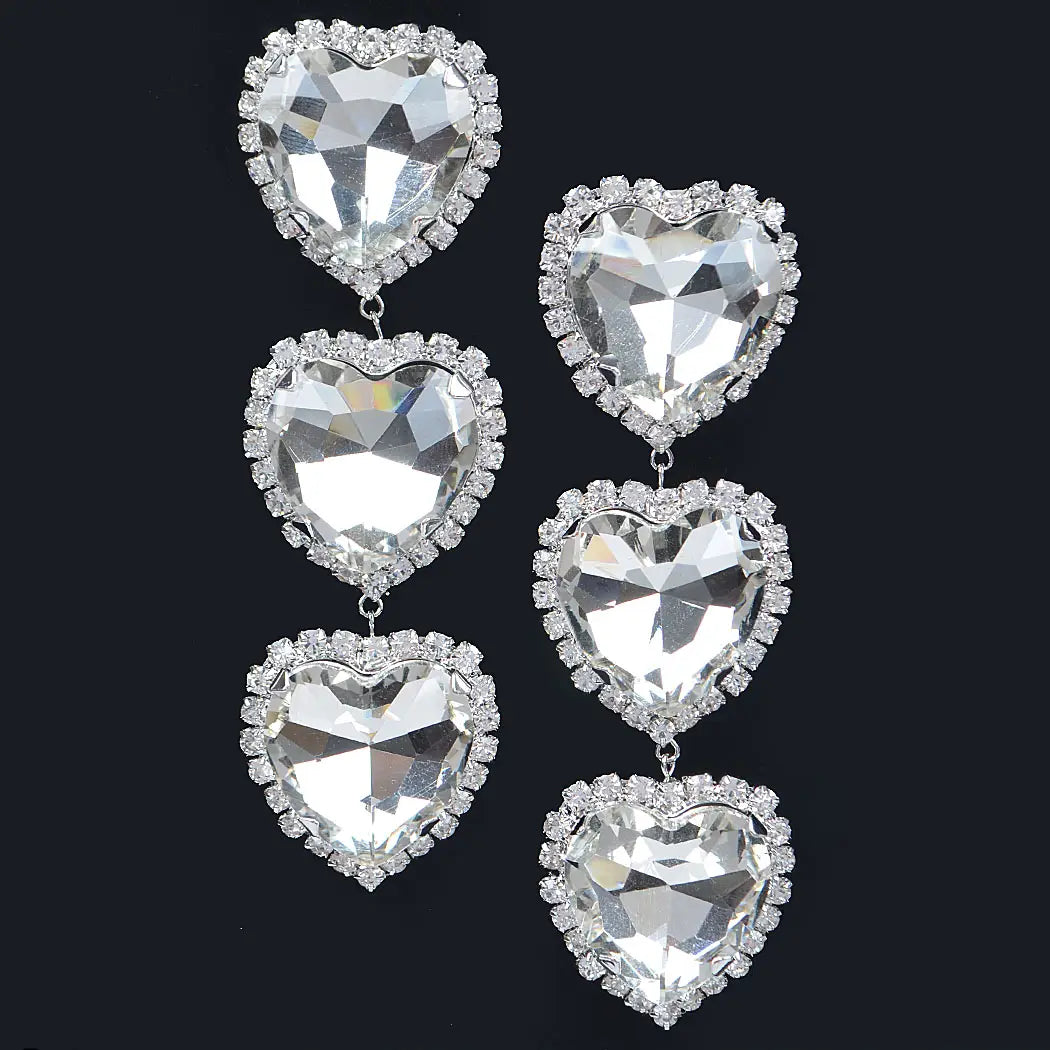 Silver Heart Shaped Extra Large Dangle Earrings