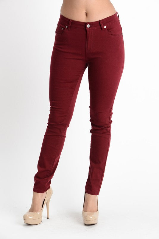 burgundy skinny pants