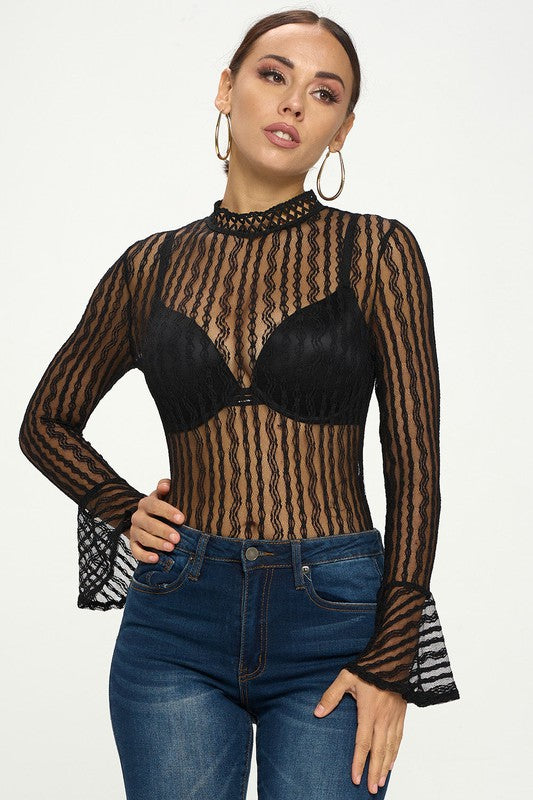 Mocha Mesh Corset Style Bodysuit