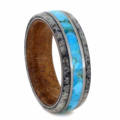 TURQUOISE RING WITH WOOD AND ANTLER-2267 - Cairo Men's Wedding Rings