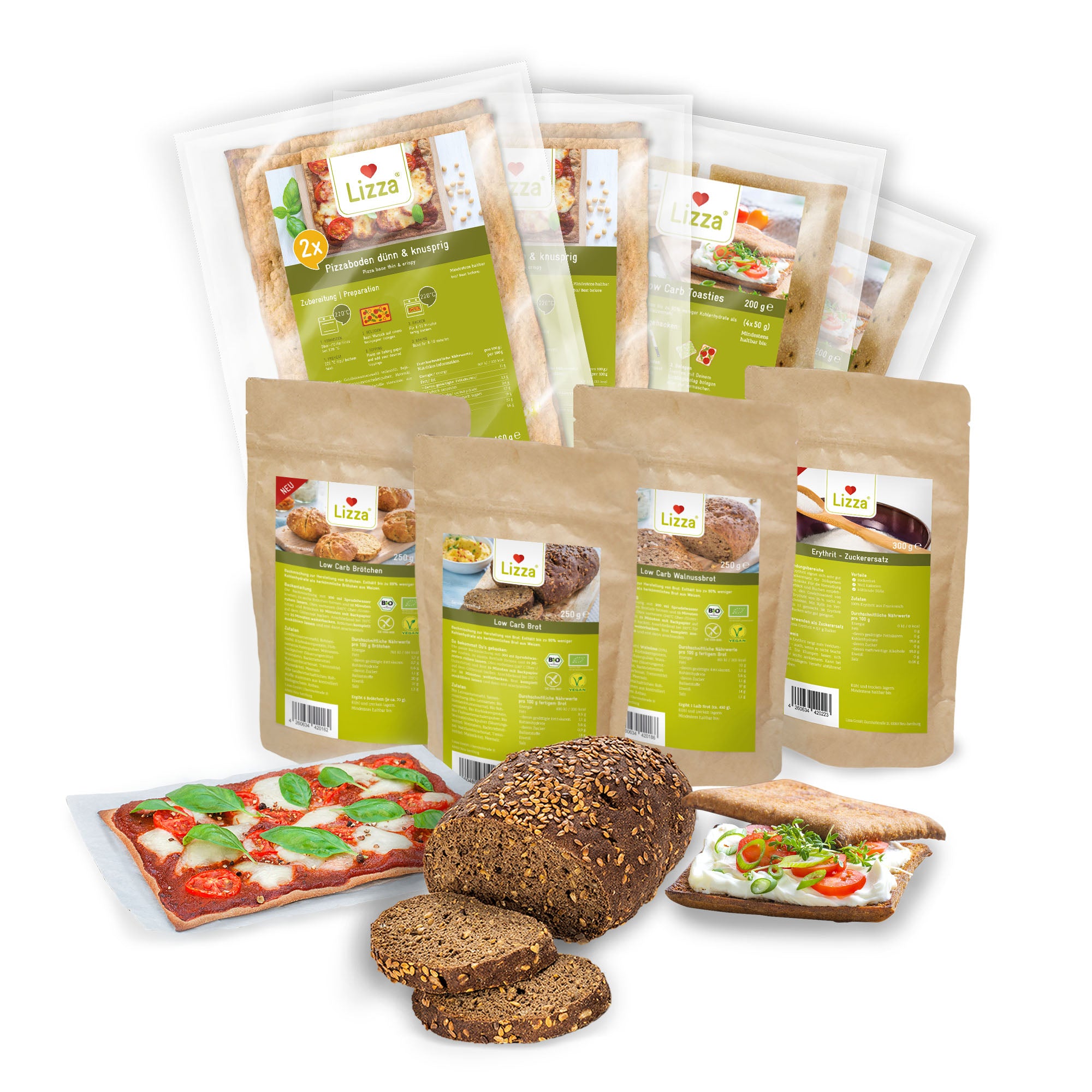 Lizza Low Carb Starter Paket » Pizza » Brot, Walnussbrot, Brötchen & Toastie (Bio & Versandkostenfrei)