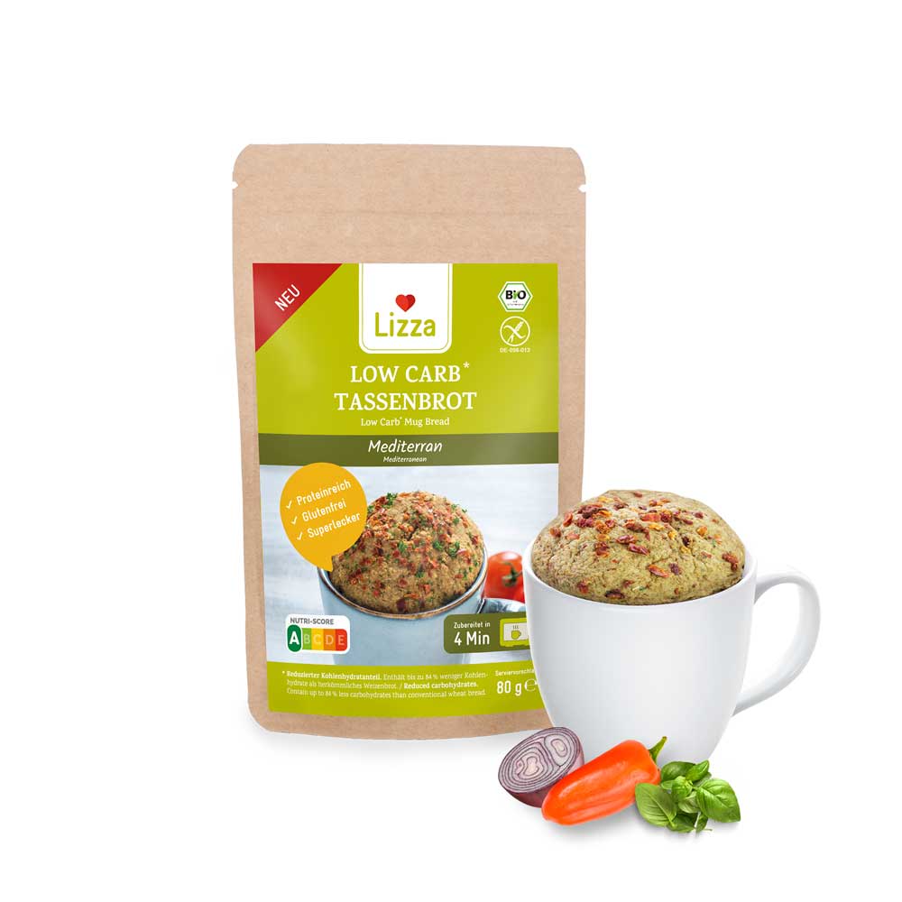 Lizza Low Carb Tassenbrot Mediterran » in 4 Minuten fertig » Bio » Glutenfrei » 80g (herzhaft & proteinreich)