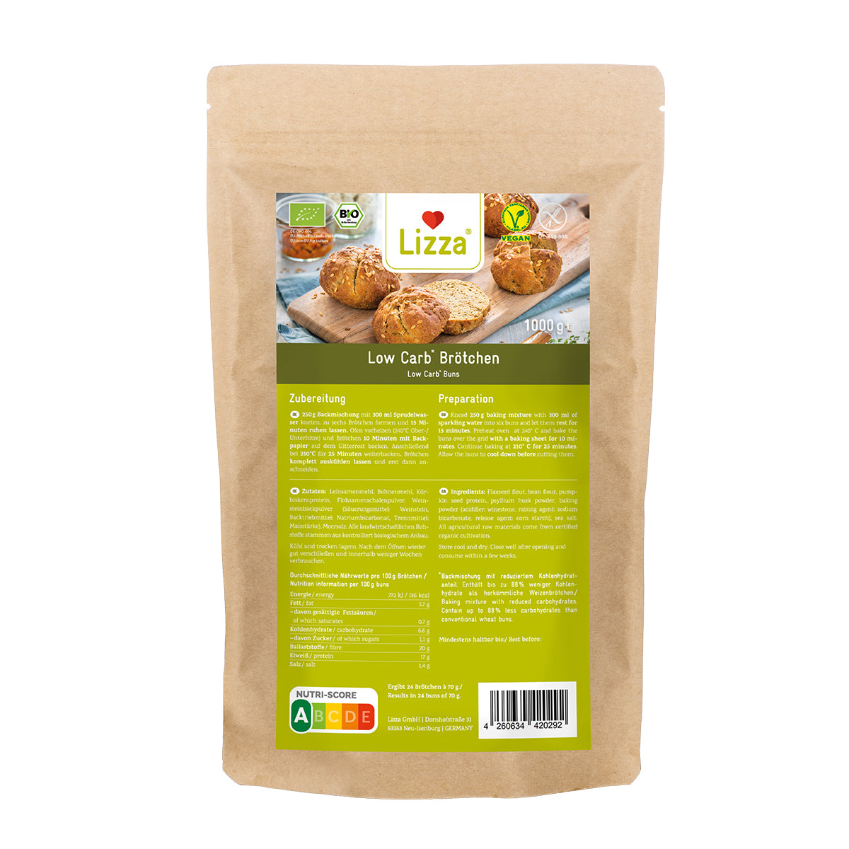 Lizza Low Carb Vorratspack Brötchen » Bio » 1000g Backmischung » ergibt 24 Brötchen (glutenfrei & viel Eiweiß)