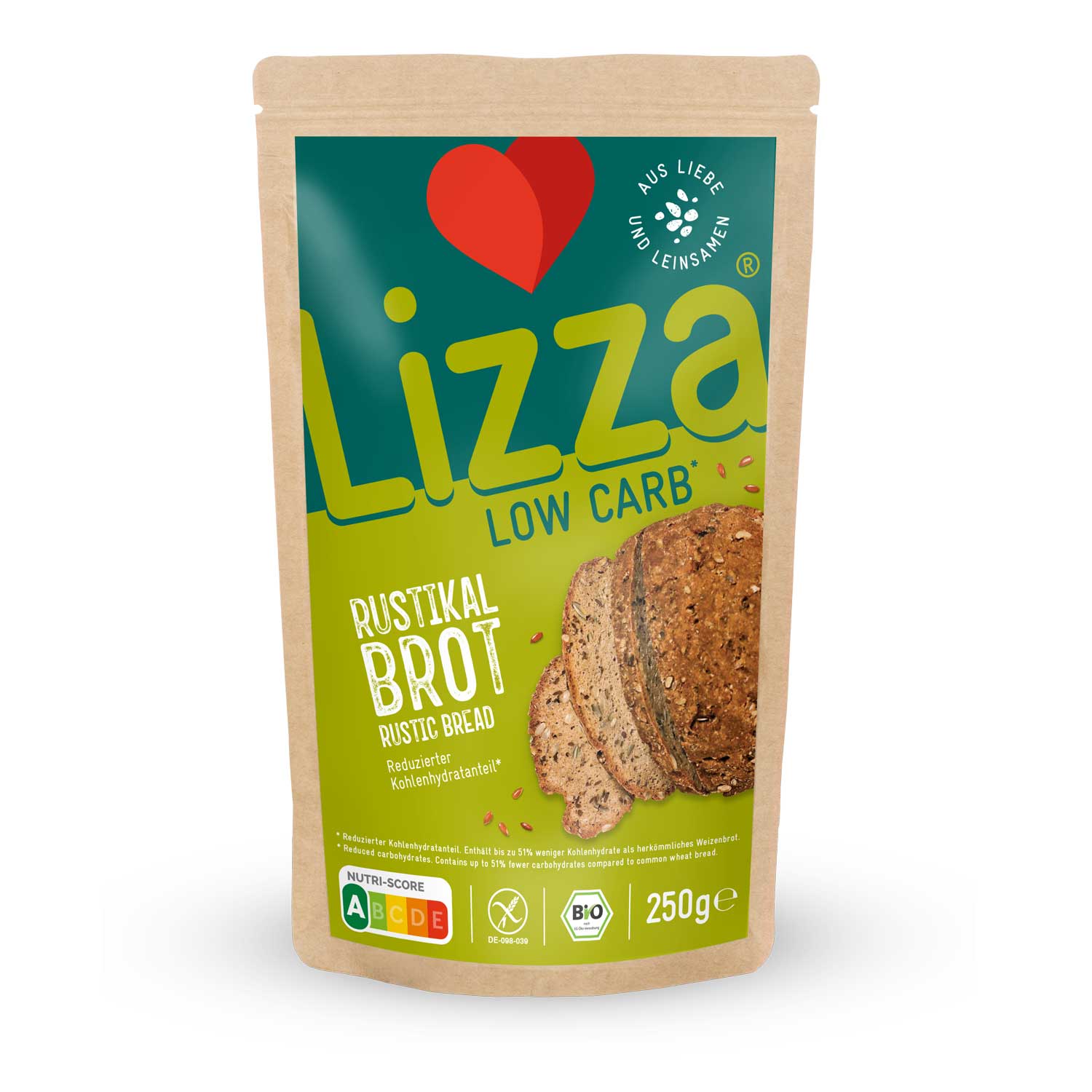 Lizza Rustikal Brot Backmischung Low Carb*, Bio, Vegan, Glutenfrei, Proteinreich, Ballaststoffreich »