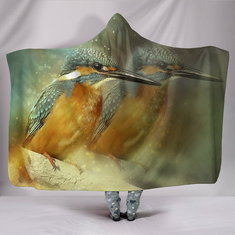 Kingfisher Bird Print Hooded Blanket-Free Shipping