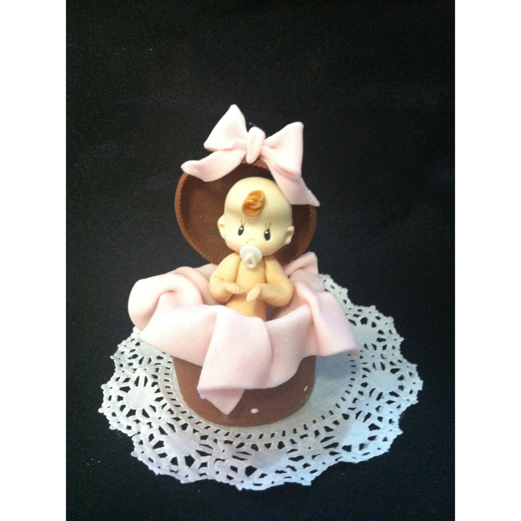 Baby Girl Cake Topper Pink Brown Baby Shower Decorations Girl Or