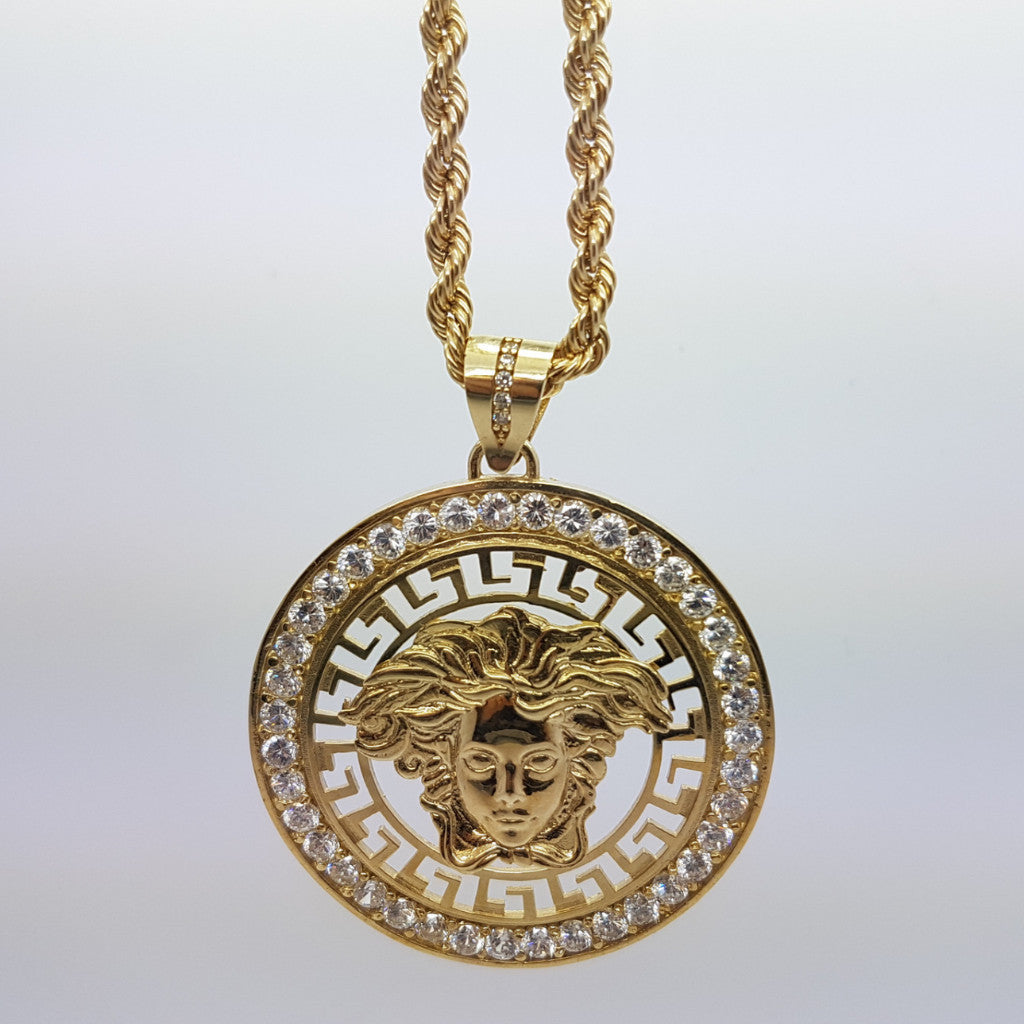 10k Yellow Gold Rope Chain Medusa Necklace – Solid Gold Online