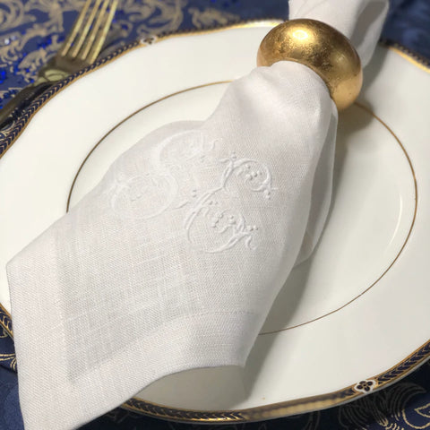 Linen Wedding Napkin with French Monogram