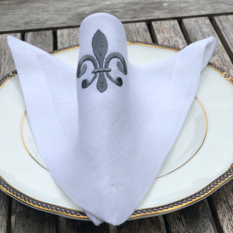 White Linen Fleur de Lis Napkin