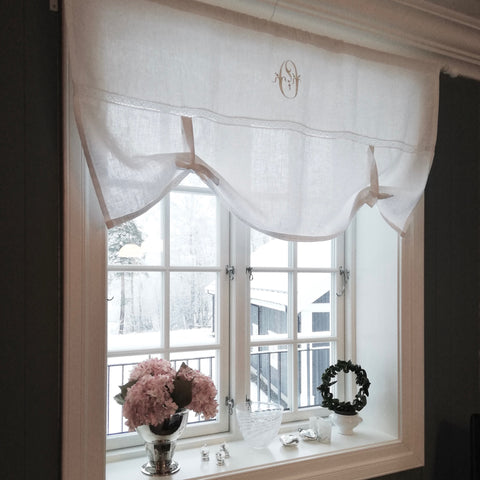 French Linen Monogram Tie Up Curtain
