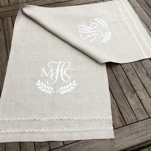 Laurel Wreath monogram Linen & Letters monogram table runner