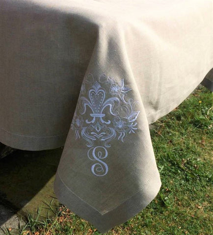 Linen and Letters linen table cloth fleur de lis