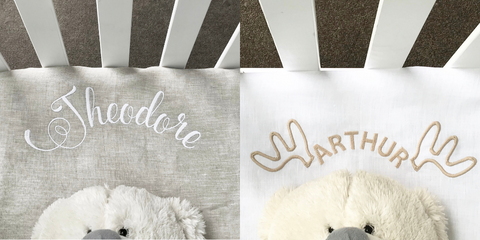 linen baby fitted linen sheets with embroidered name 