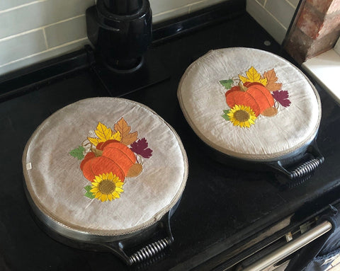 AGA Oven with Decorative AGA Covers Featuring Thanksgiving Autumn Pumpkin Embroidery