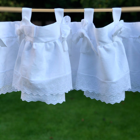 White Linen Lace Ruffle Baby Valance with Bows