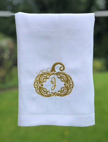 Thanksgiving Linen and Letters monogram kitchen towel embroidery