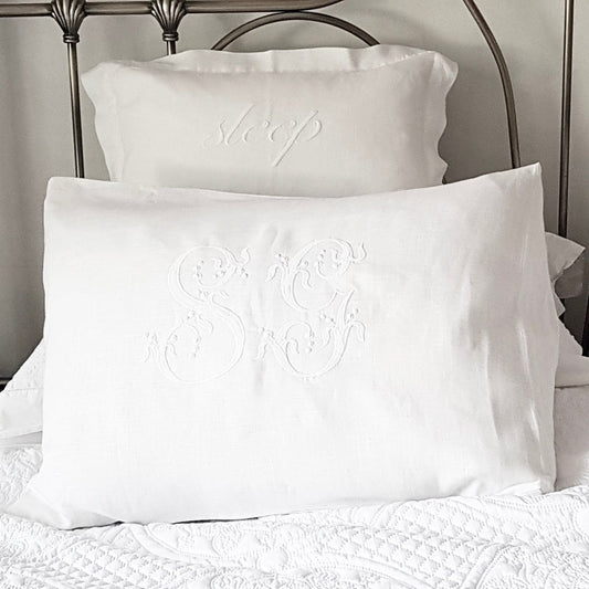 Shop for handmade white linen pillow covers with custom monogram – Amore  Beauté