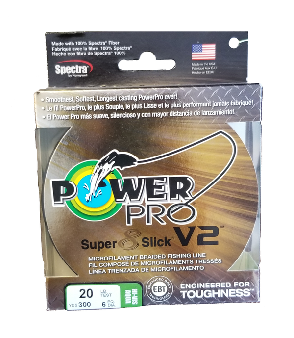 Power Pro Super 8 Slick V2 Hi-Vis Aqua Green 30 lb 300 yds Braided Fishing  Line