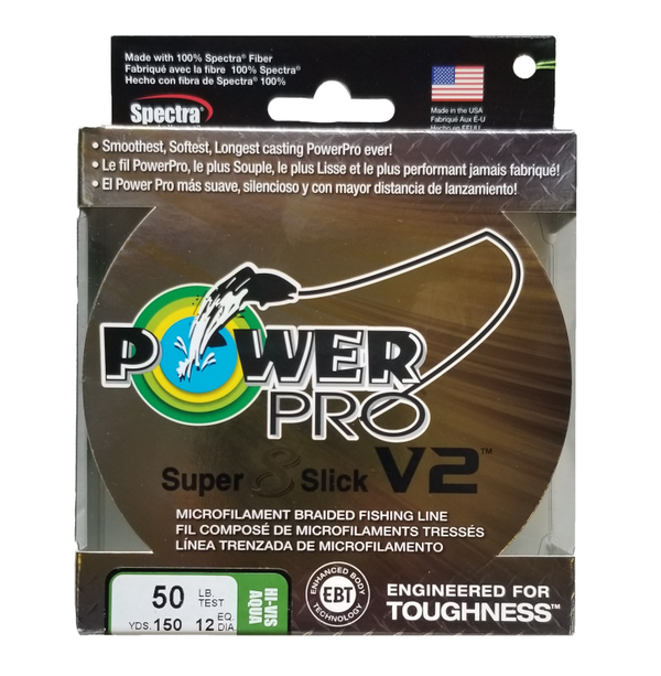 Power Pro Super 8 Slick V2 Hi-Vis Aqua Green 30 lb 150 yds Braided Fishing  Line