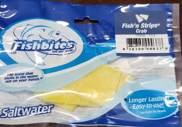 Fishbites Crab Yellow Fish Bites Strips 15 Per Pack - Perfect Bait