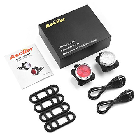 ascher usb rechargeable bike light