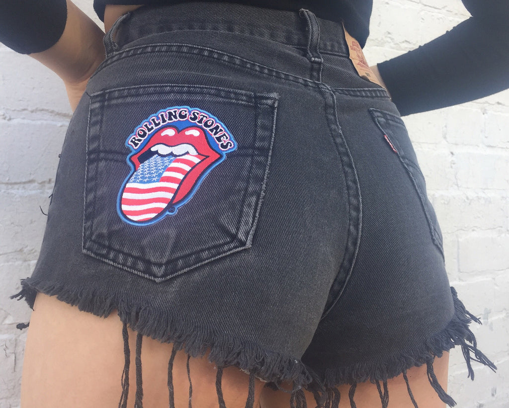 Rolling Stones Levi High Waisted Vintage Frayed Denim Shorts Black ...