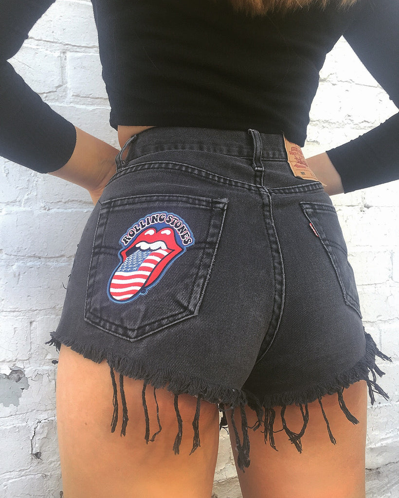 Rolling Stones Levi High Waisted Vintage Frayed Denim Shorts Black ...