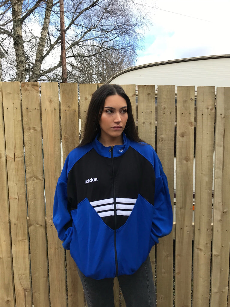 adidas originals three stripe track jacket in blue