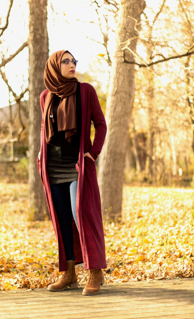 Maxi Cardigan with Pockets - Maroon Hijabs