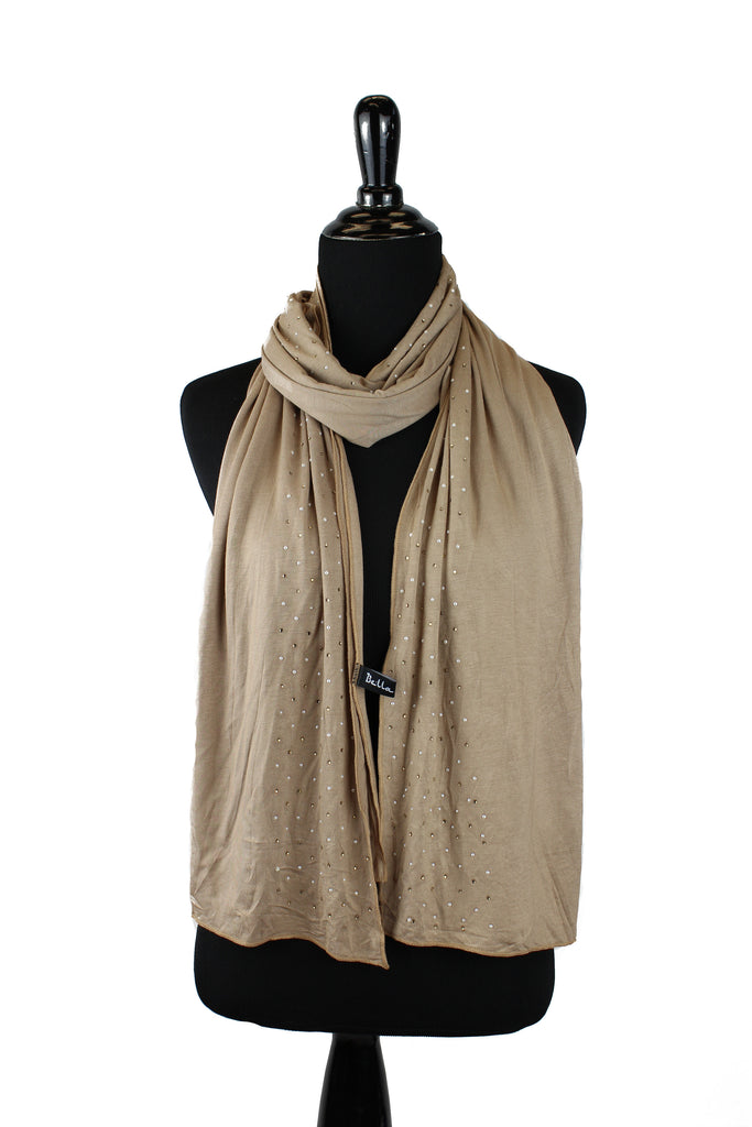 taupe jersey hijab embellished with pearls