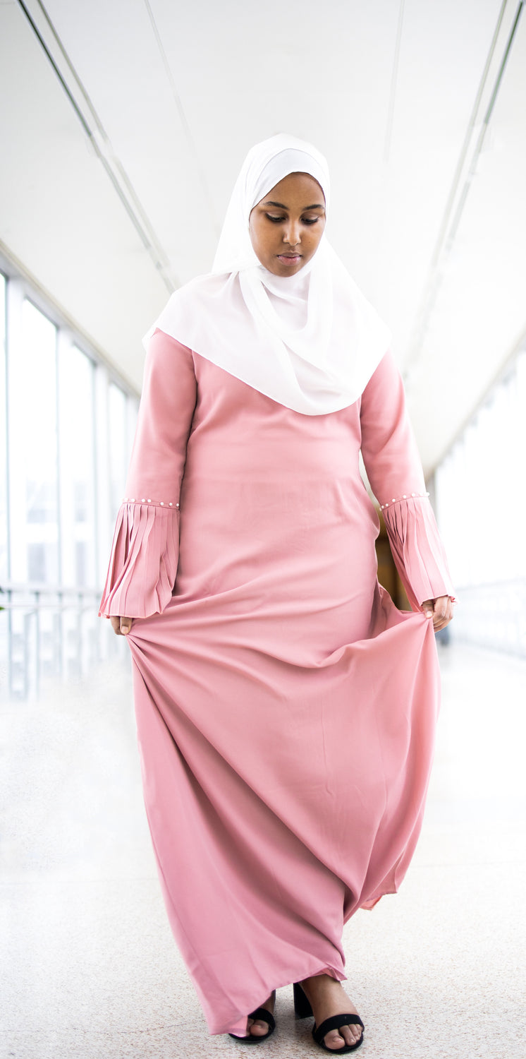 long sleeve mauve maxi dress with bell sleeves and pearls