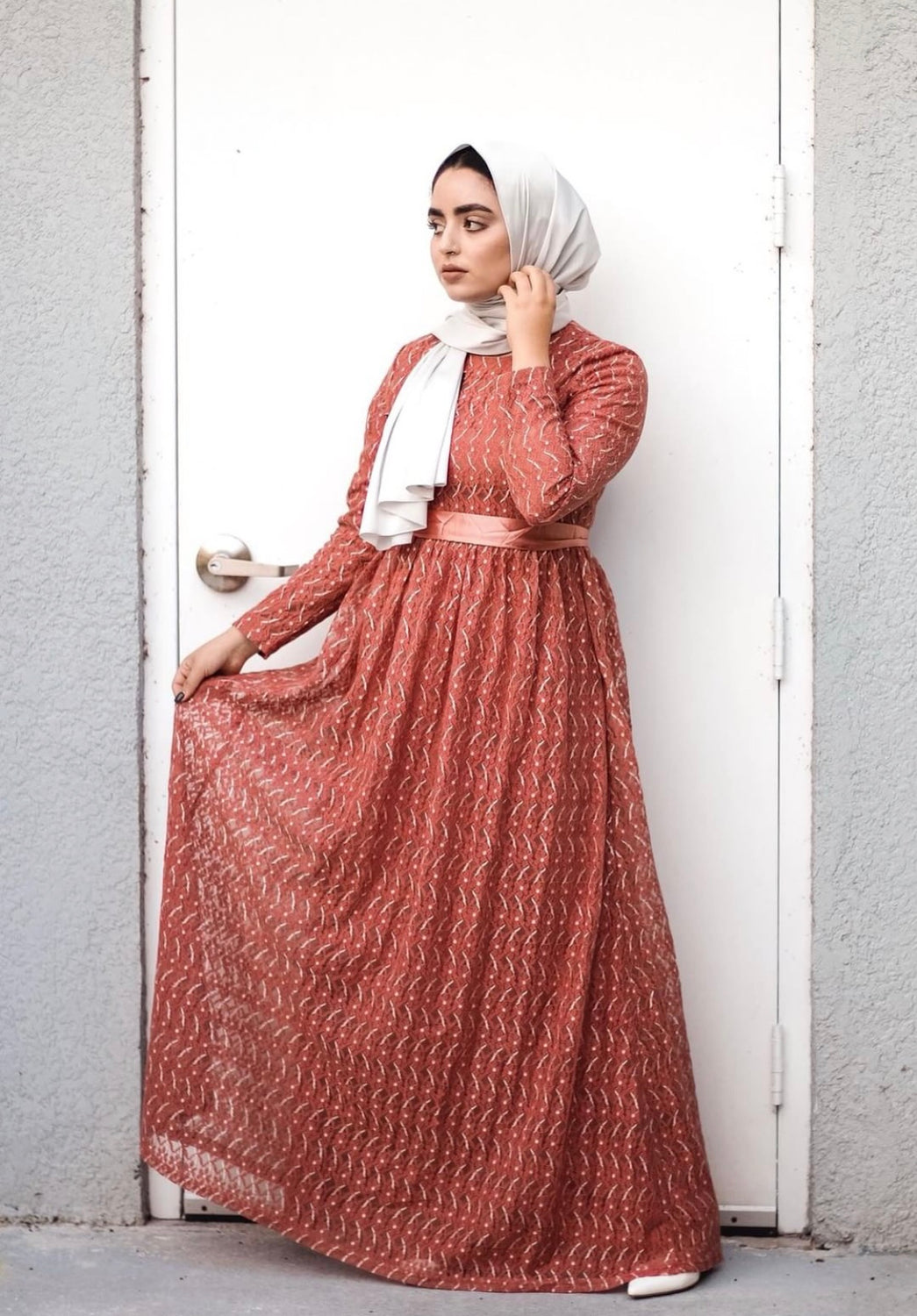 burnt orange long sleeve maxi dress