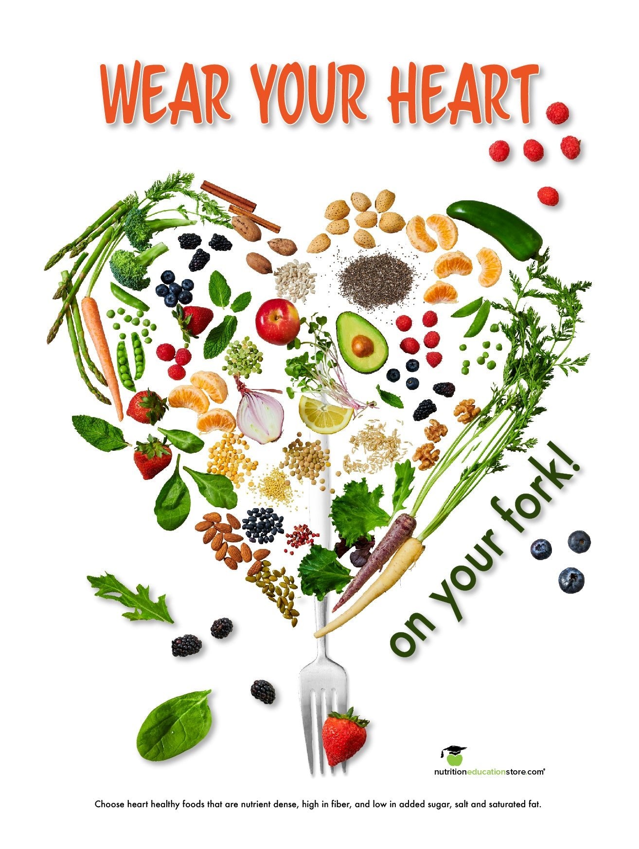 Wear Your Heart On Your Fork Poster - 18" x 24" Laminated Poster - Nutrition Education Store