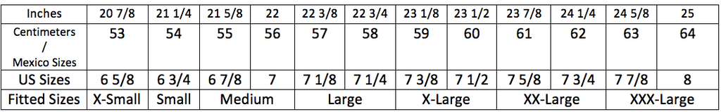 cowboy hat size chart