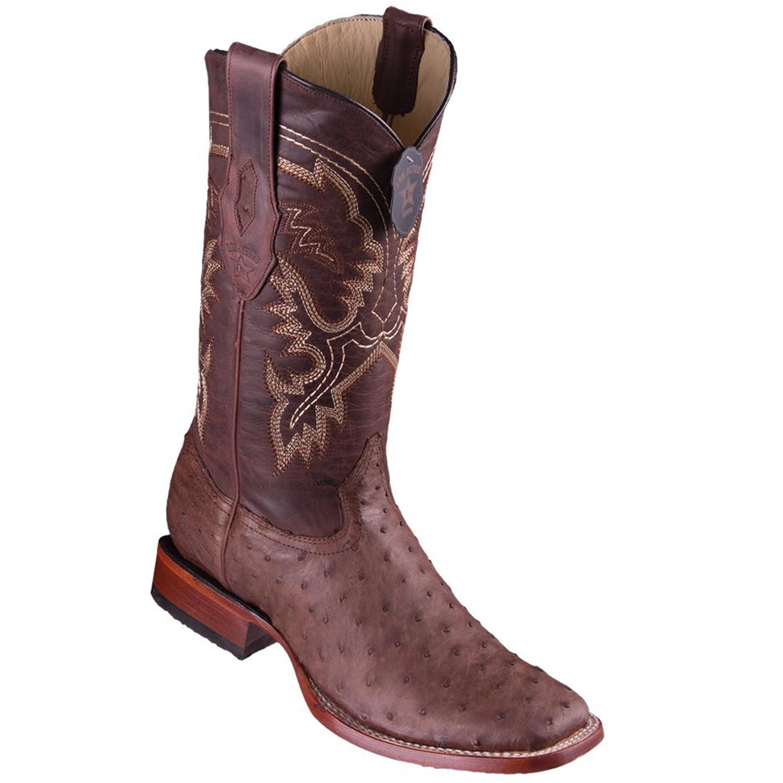 Los Altos Men's Honey Wide Square Toe Ostrich Cowboy Boots