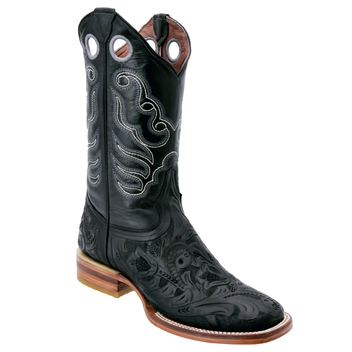 White Diamond Hand Tooled Square Toe Boots