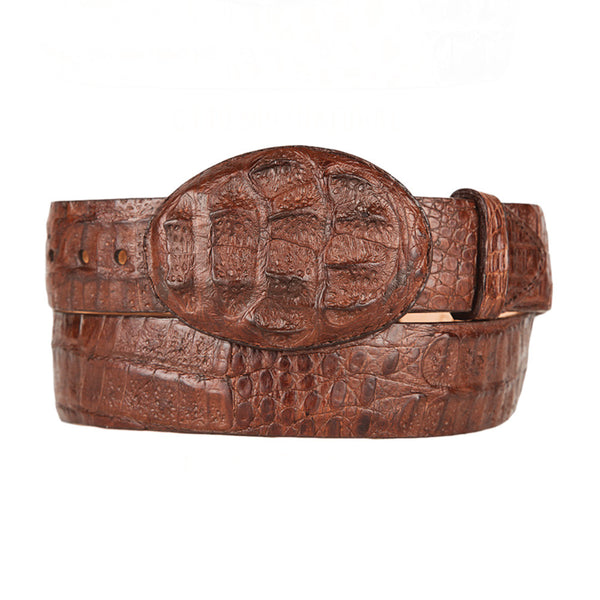 Unisex Brown Leather Belt with Mexican Eagle Rhinestone