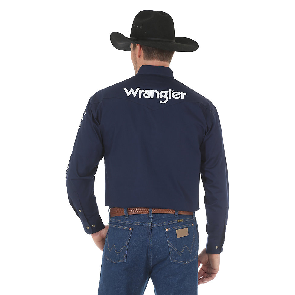 Wrangler Men's Logo Long Sleeve Solid Shirt - Navy Blue