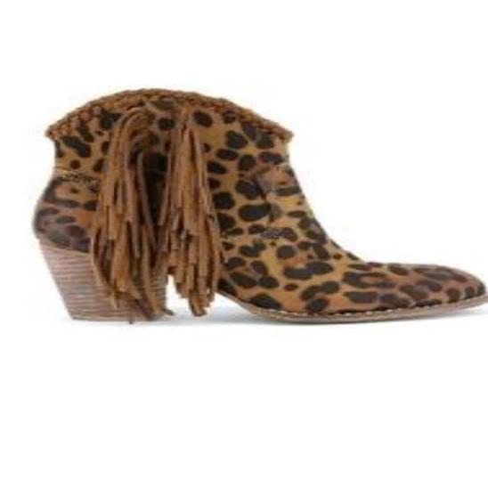 leopard fringe booties