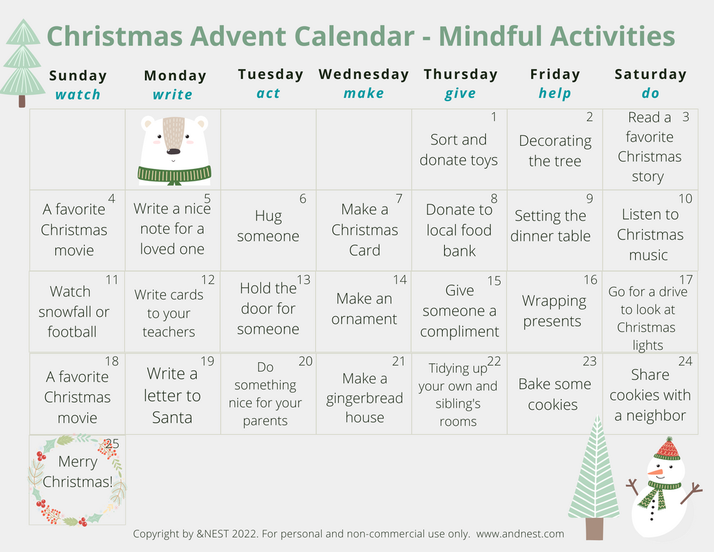 2022 Mindful Advent Calendar Andnest