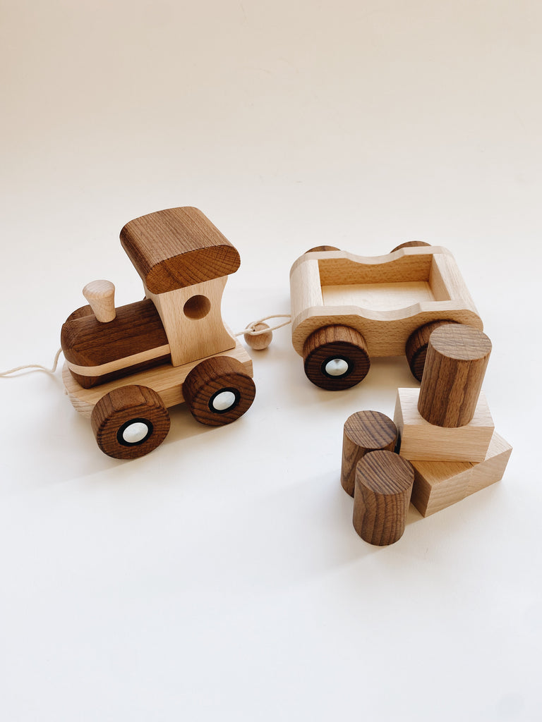 Wooden Pull-Along Train - With Wooden Blocks - Andnest.com