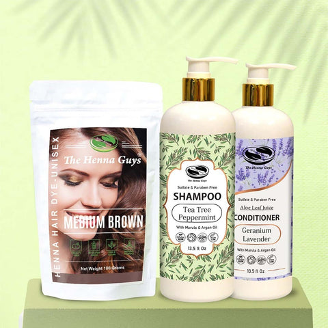 Henna Hair Dye - 5 pc Brown Bundle with Shampoo & Conditioner