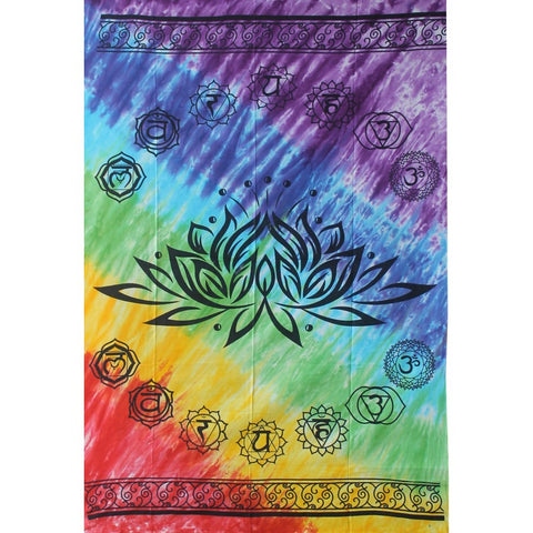 Tie Dye Rainbow Lotus Chakra Tapestry