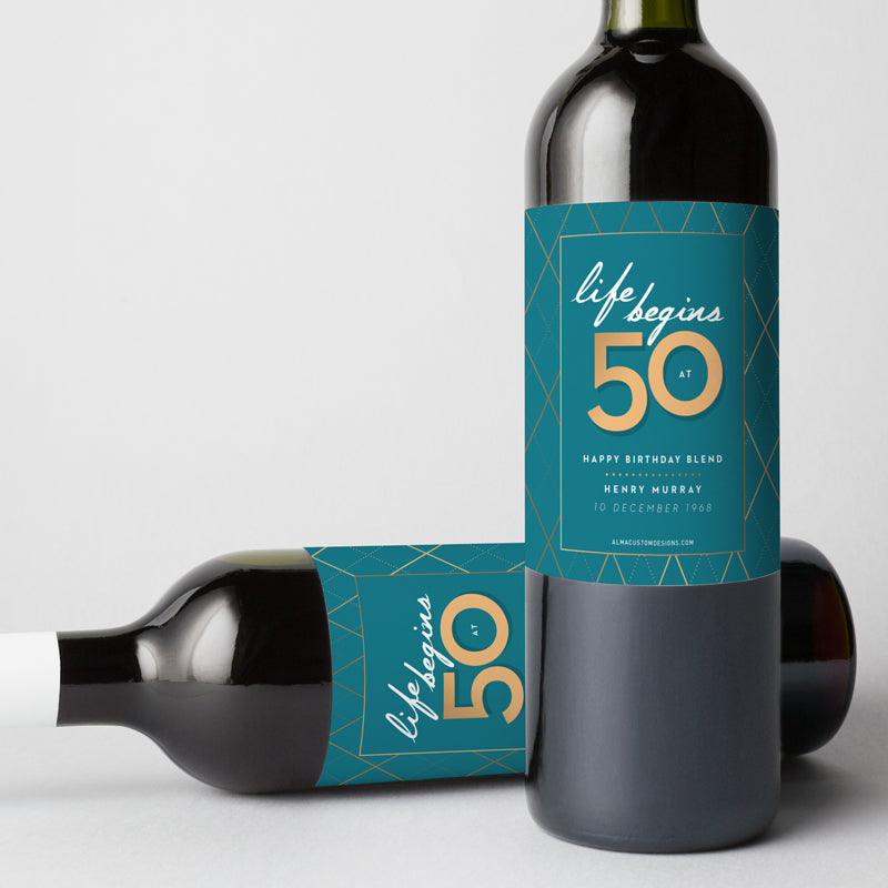 50th birthday wine label with name and date alma custom designs