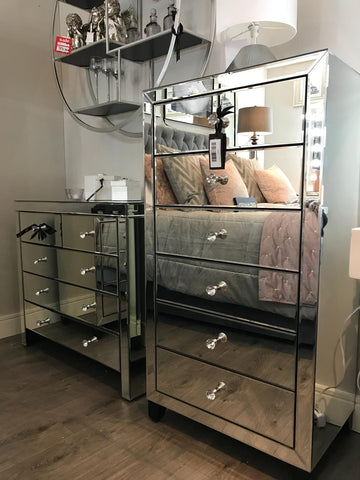 mirrored tall boy drawers