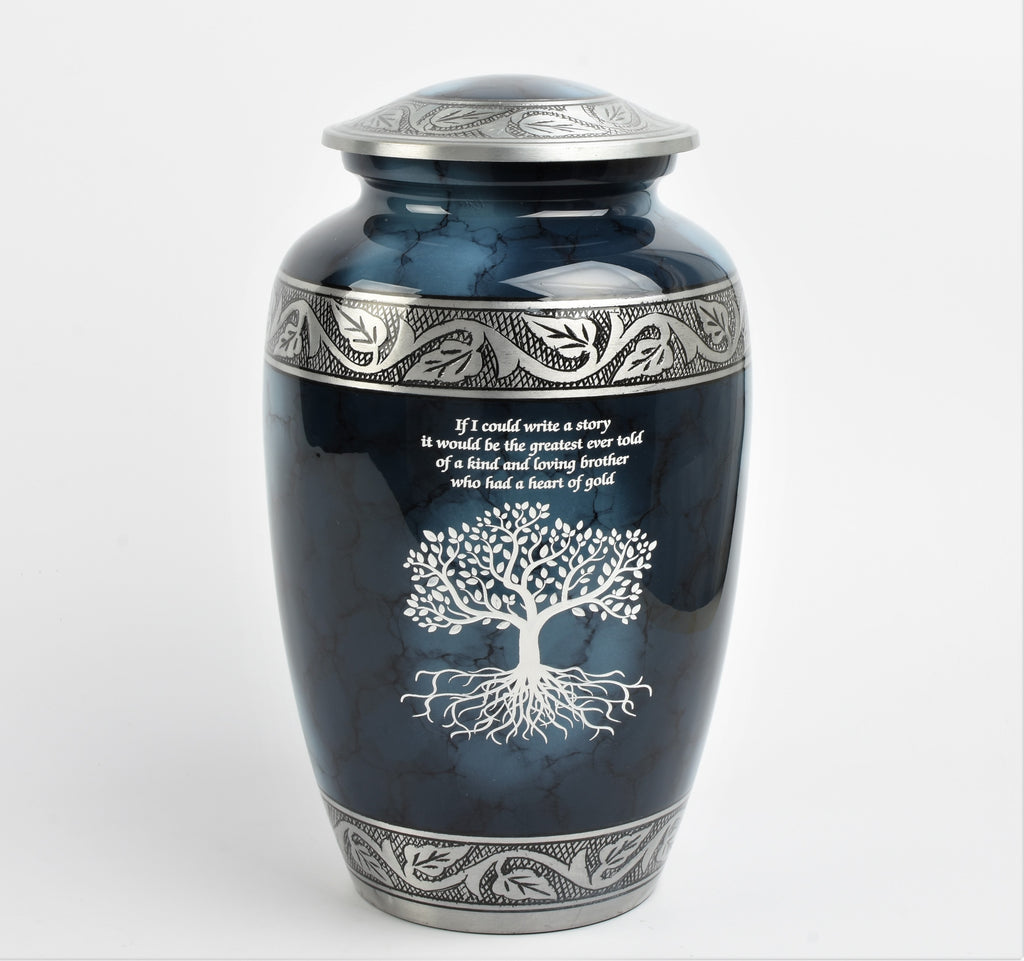 Blue Clouded Aluminium Cremation Urn Tree Of Life – UrnsWithLove