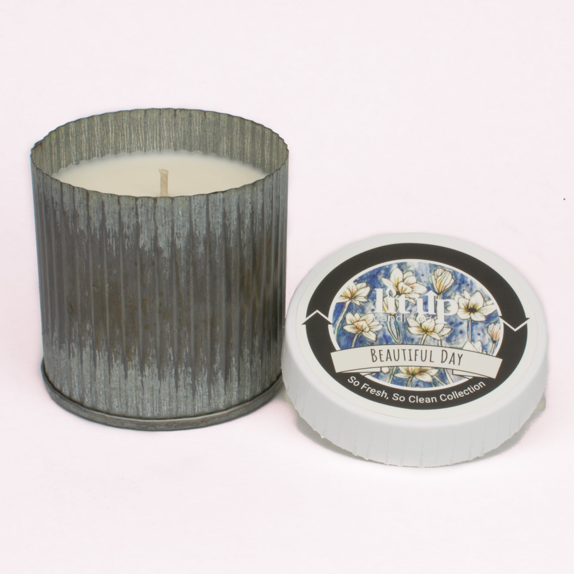 10 oz. Corrugated Tin Candle - Lit Up Candle Co.