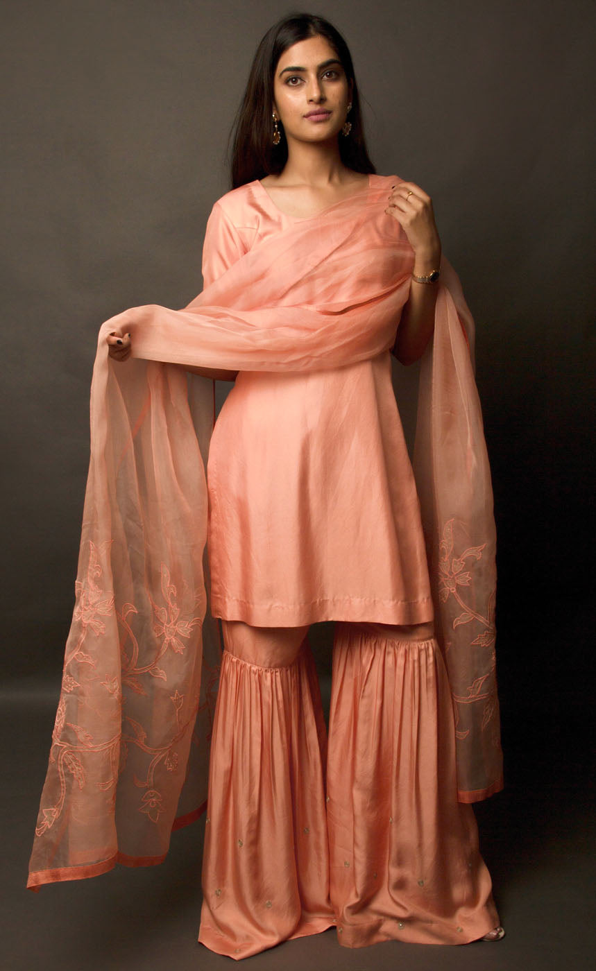 Burnt Peach Gharara Suit Set - Jasmine Bains