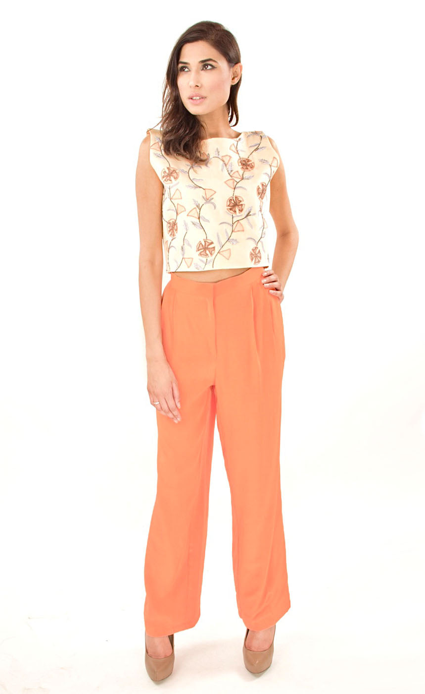 Buy Peach Cotton Printed Floral Notched Lapel Collar Crop Top And Pant Set  For Women by House Of TA-YA Online at Aza Fashions.